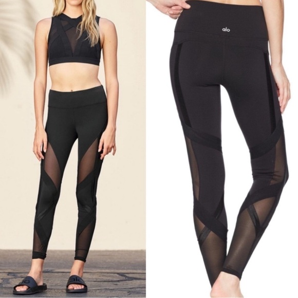 Alo Strappy Bandage Mesh Black Leggings - Women’s Small - Picture 1 of 7